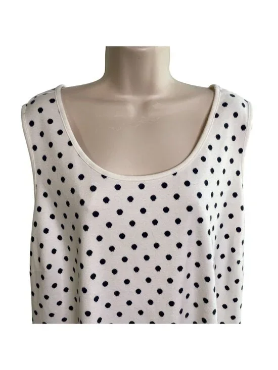 Lands End Womens Polka Dot White Sleeveless Scoop Neck Tank Top Plus Size 3X u - Picture 2 of 8